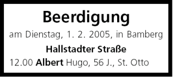 Anzeige von Beerdigungen vom 01.02.2005 von MGO