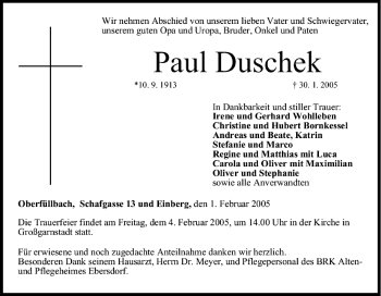 Anzeige von Paul Duschek von MGO