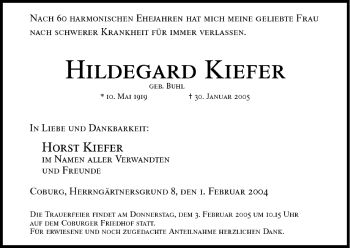 Anzeige von Hildegard Kiefer von MGO