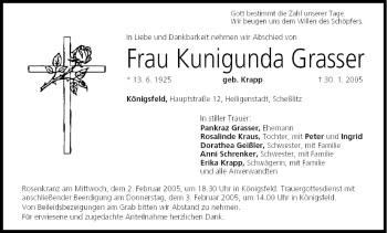 Anzeige von Kunigunda Grasser von MGO