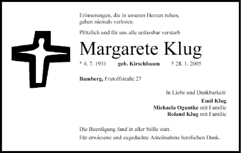 Anzeige von Margarete Klug von MGO