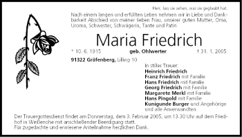 Anzeige von Maria Friedrich von MGO