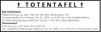 Anzeige von Totentafel vom 02.02.2005 von MGO