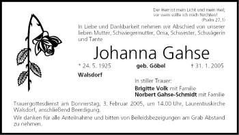 Anzeige von Johanna Gahse von MGO