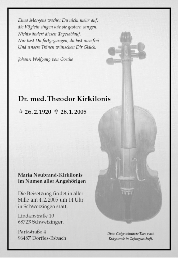 Anzeige von Theodor Kirkilonis von MGO