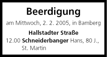 Anzeige von Beerdigungen vom 02.02.2005 von MGO