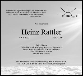 Anzeige von Heinz Rattler von MGO