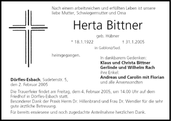 Anzeige von Herta Bittner von MGO