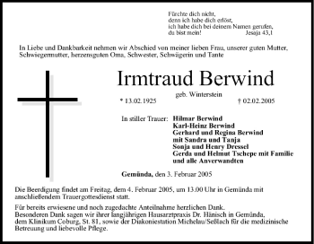 Anzeige von Irmtraud Berwind von MGO
