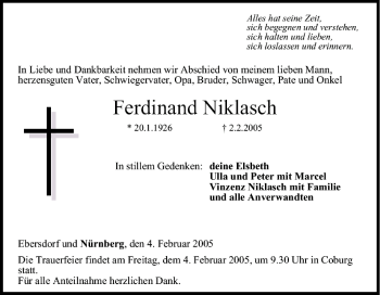 Anzeige von Ferdinand Niklasch von MGO