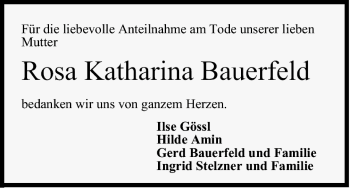 Anzeige von Rosa Katharina Bauerfeld von MGO