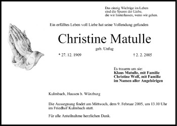 Anzeige von Christine Matulle von MGO