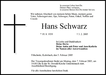 Anzeige von Hans Schwarz von MGO