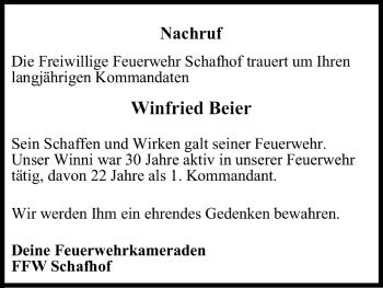 Anzeige von Winfried Beier von MGO