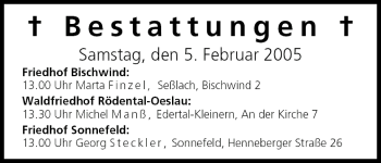 Anzeige von Bestattungen vom 05.02.2005 von MGO