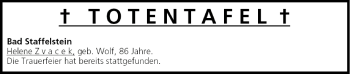 Anzeige von Totentafel vom 07.02.2005 von MGO