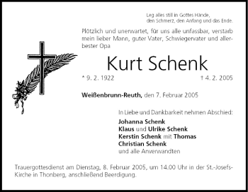 Anzeige von Kurt Schenk von MGO