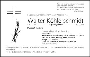 Anzeige von Walter Köhlerschmidt von MGO