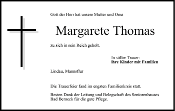 Anzeige von Margarete Thomas von MGO