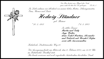 Anzeige von Hedwig Ständner von MGO