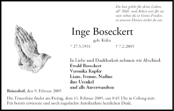 Anzeige von Inge Boseckert von MGO