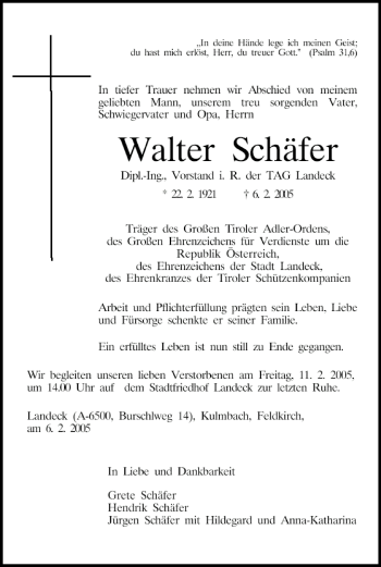Anzeige von Walter Schäfer von MGO