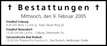 Anzeige von Bestattungen vom 09.02.2005 von MGO