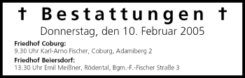 Anzeige von Bestattungen vom 10.02.2005 von MGO