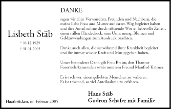 Anzeige von Lisbeth Stäb von MGO