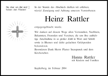 Anzeige von Heinz Rattler von MGO