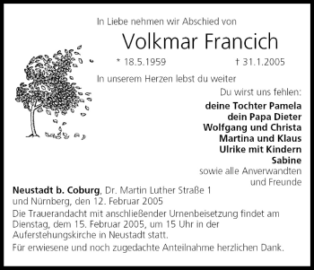 Anzeige von Volkmar Francich von MGO