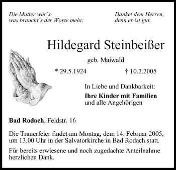 Anzeige von Hildegard Steinbeißer von MGO