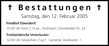 Anzeige von Bestattungen vom 12.02.2005 von MGO