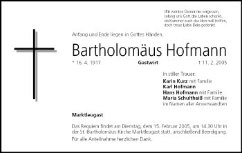 Anzeige von Bartholomäus Hofmann von MGO