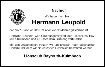 Anzeige von Hermann Leupold von MGO