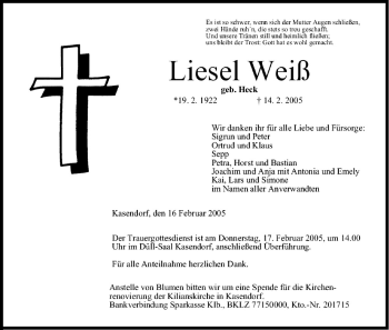 Anzeige von Liesel Weiß von MGO