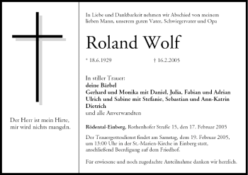 Anzeige von Roland Wolf von MGO