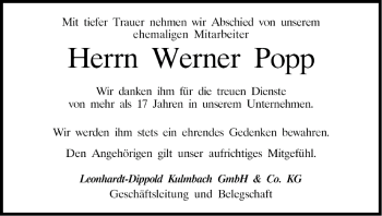 Anzeige von Werner Popp von MGO