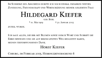 Anzeige von Hildegard Kiefer von MGO