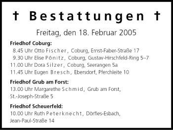 Anzeige von Bestattungen vom 18.02.2005 von MGO