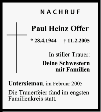 Anzeige von Paul Heinz Offer von MGO