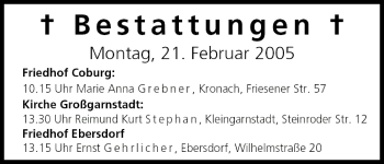 Anzeige von Bestattungen vom 21.02.2005 von MGO