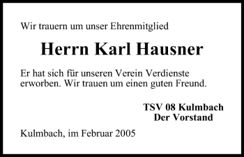 Anzeige von Karl Hausner von MGO