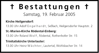 Anzeige von Bestattungen vom 19.02.2005 von MGO
