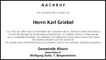 Anzeige von Karl Griebel von MGO