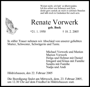 Anzeige von Renate Vorwerk von MGO