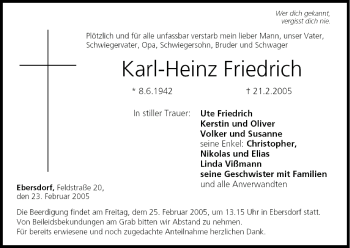 Anzeige von Karl-Heinz Friedrich von MGO