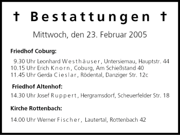 Anzeige von Bestattungen vom 23.02.2005 von MGO