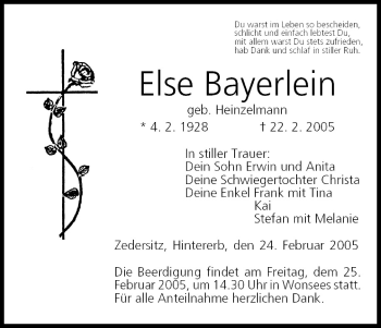 Anzeige von Else Bayerlein von MGO