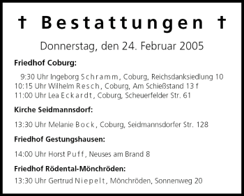 Anzeige von Bestattungen vom 24.02.2005 von MGO